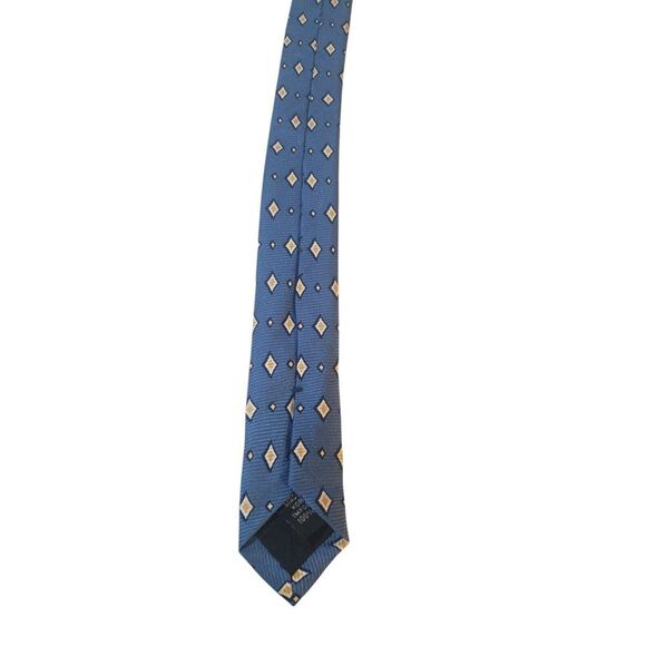Woodward Mens‎ Tie Necktie Pre-Loved Luxury Blue Yellow Geometric Suit Casual - Picture 7 of 12